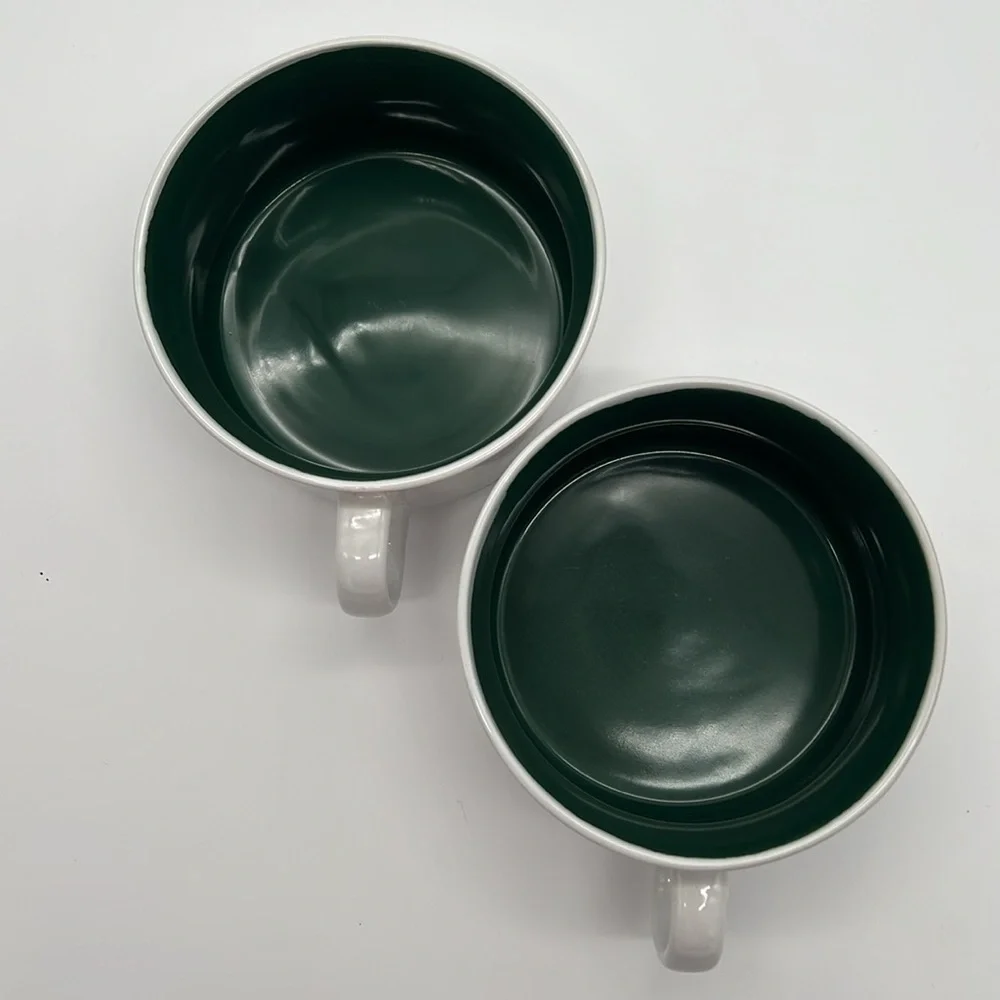 Graydon Hall Cozy Ceramic Soup Bowls with Handles Dark Green & White (Set of 2)